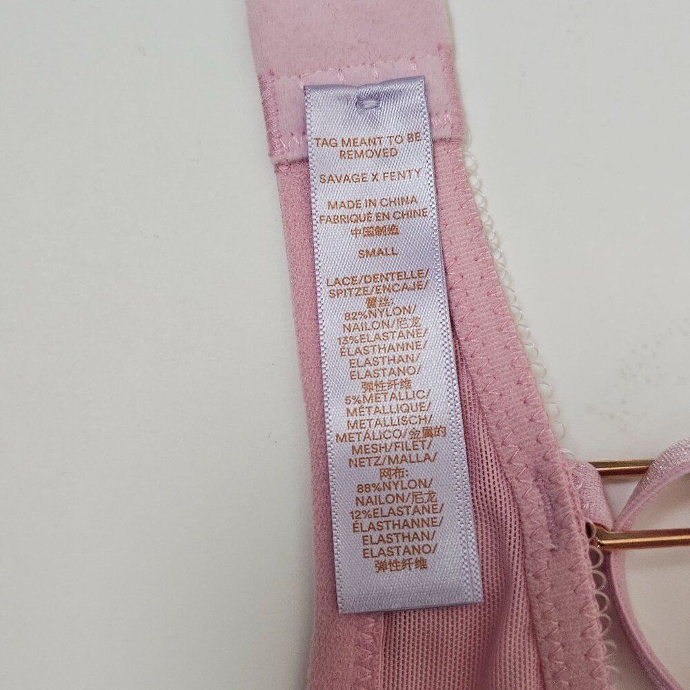 Savage X Fenty Bra Unlined Pink Metallic Gold Lace Mesh‎ Wireless Women's S NWT - Picture 11 of 16